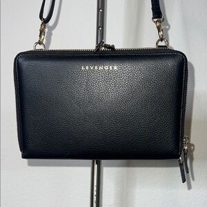 Levenger Pebbled Leather Carrie Convertible Clutch Crossbody Wallet Bag